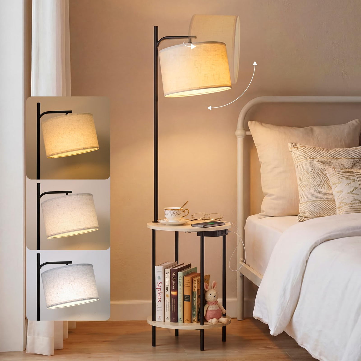 ONEWISH White Floor Lamp-Modern Standing Lamp for Living Room Bedroom, Opal Glass Lamp Shade, LED Bulb Included, for Reading Office, Simple Design Home Decor for Christmas Thanksgiving Day