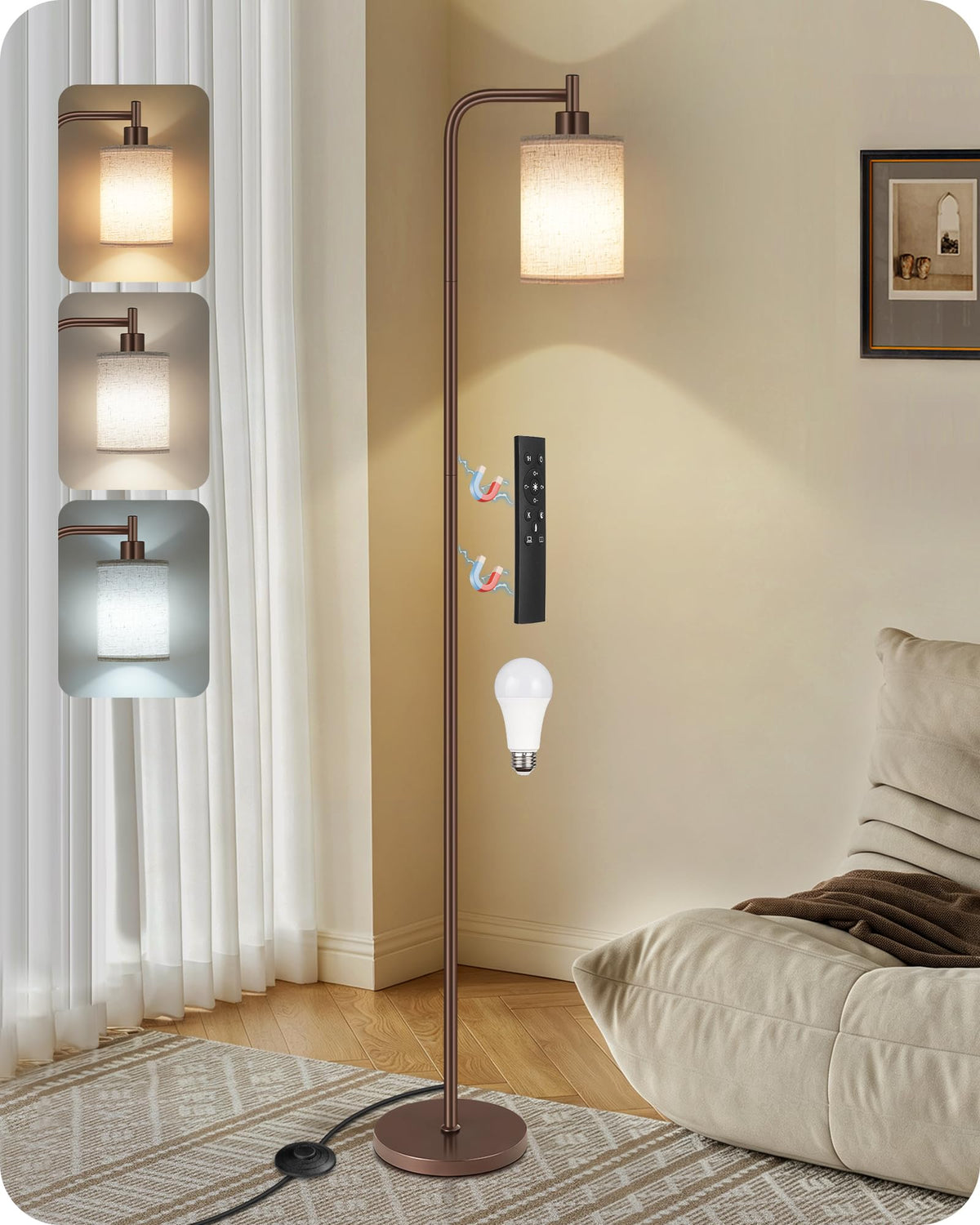 Dimmable Floor Lamp for Living Room with Remote & 10W Bulb
