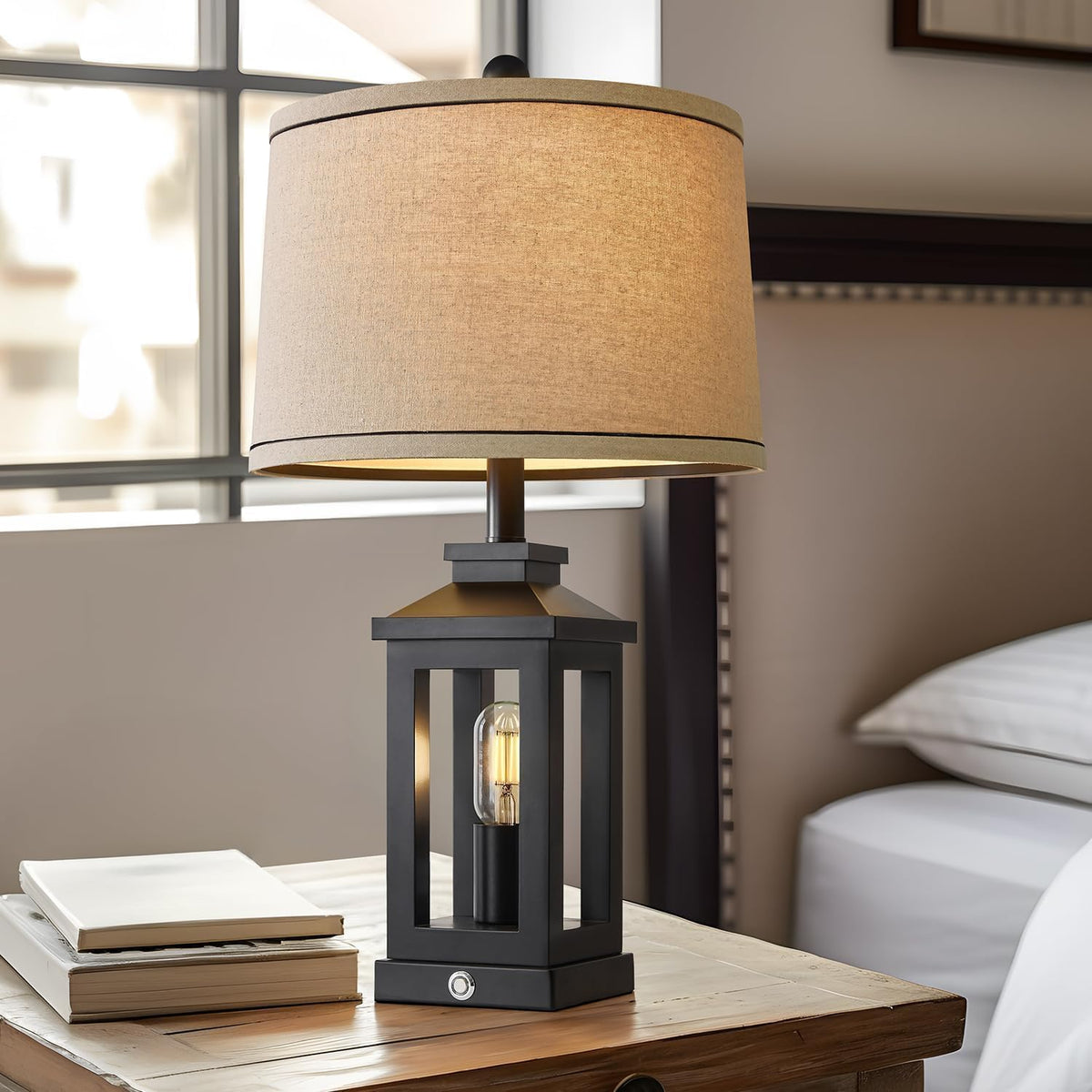 23.75" Retro Farmhouse Black Table Lamp for Living Room Bedroom Nightstand