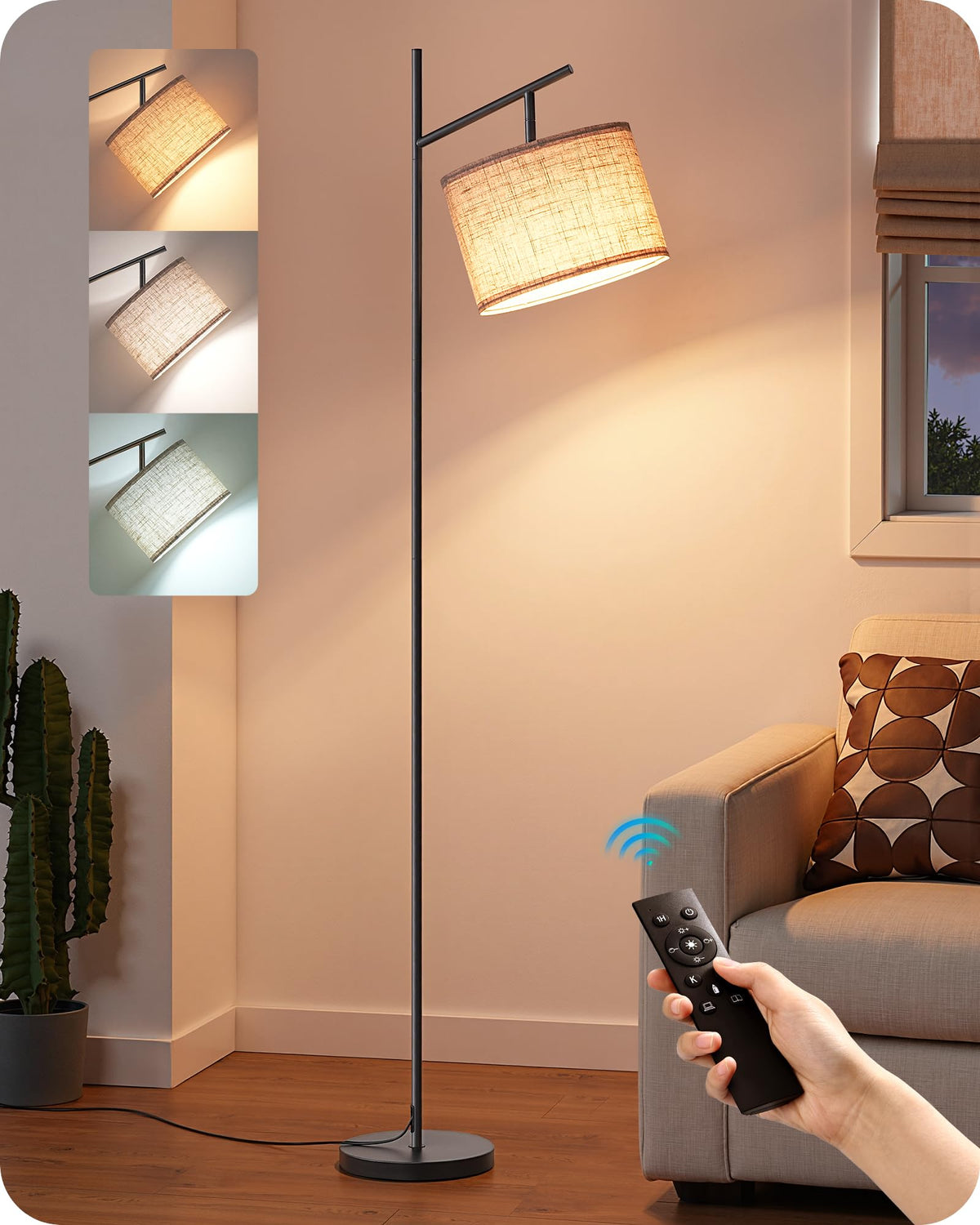 EDISHINE Modern Black Floor Lamps for Living Room, 64.7" Arc Standing Lamp