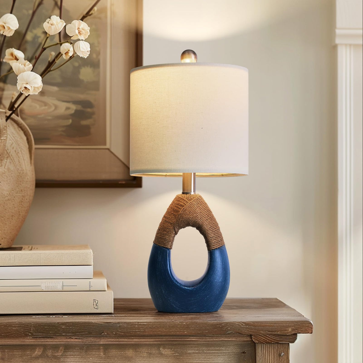 OYEARS 19” Boho Table Lamps Bedroom Living Room,Suitable for Small Space,Farmhouse Rattan Lamp Rustic Egg Design Resin Nightstand Bedside Lamps for Bedroom Living Room Office Study Rest Decor