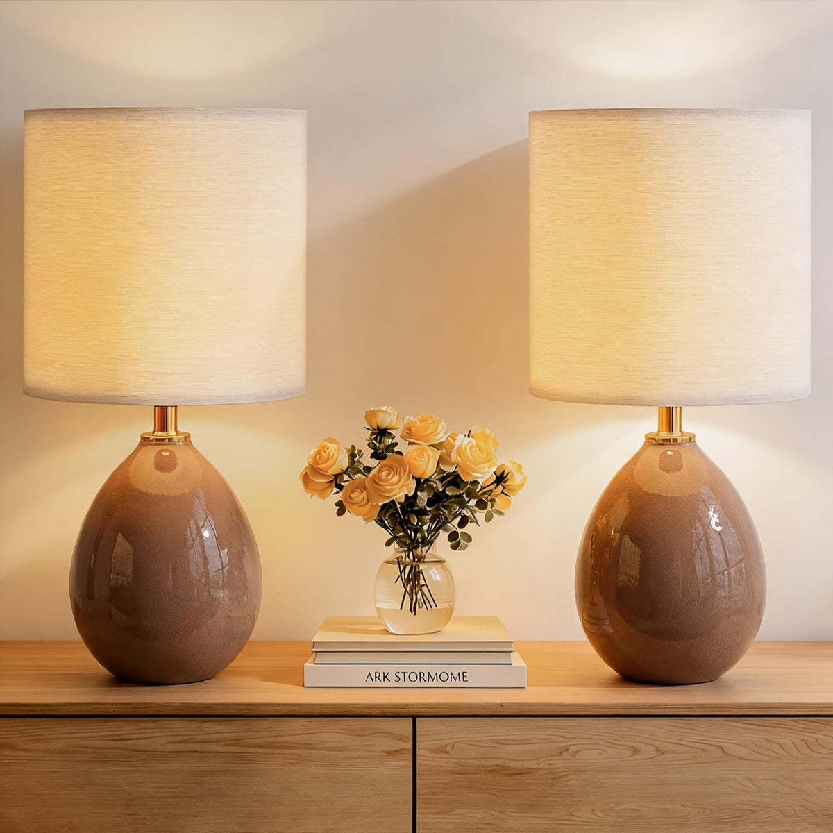 Dawnwake 17.7" Ceramic Table Lamps Set of 2 for Living Room Bedroom, Cream