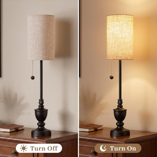 Buffet Table Lamps Set of 2,28" Tall Skinny Black Resin Living Room Lamp
