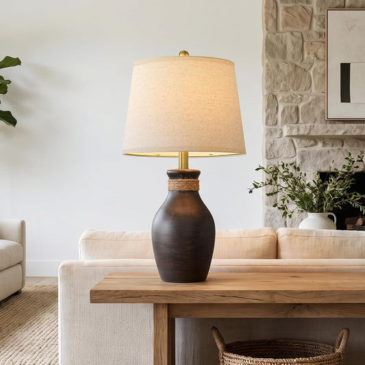 USumkky 22.5" Farmhouse Ceramic Table Lamp Coastal Bedside Lamp Dark Brown