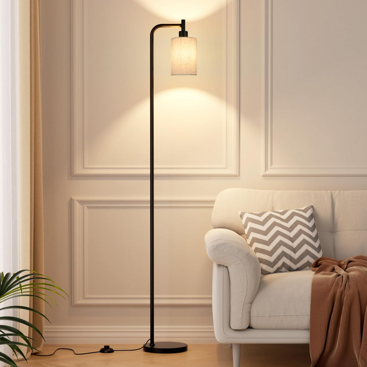 Ziisee 64" Floor Lamp with Remote Control, Dimmable Tall Standing Lamps for Living Room Bedroom Office Corner, 9W LED Bulb Included, Foot Pedal Switch, Beige Shade Black Pole