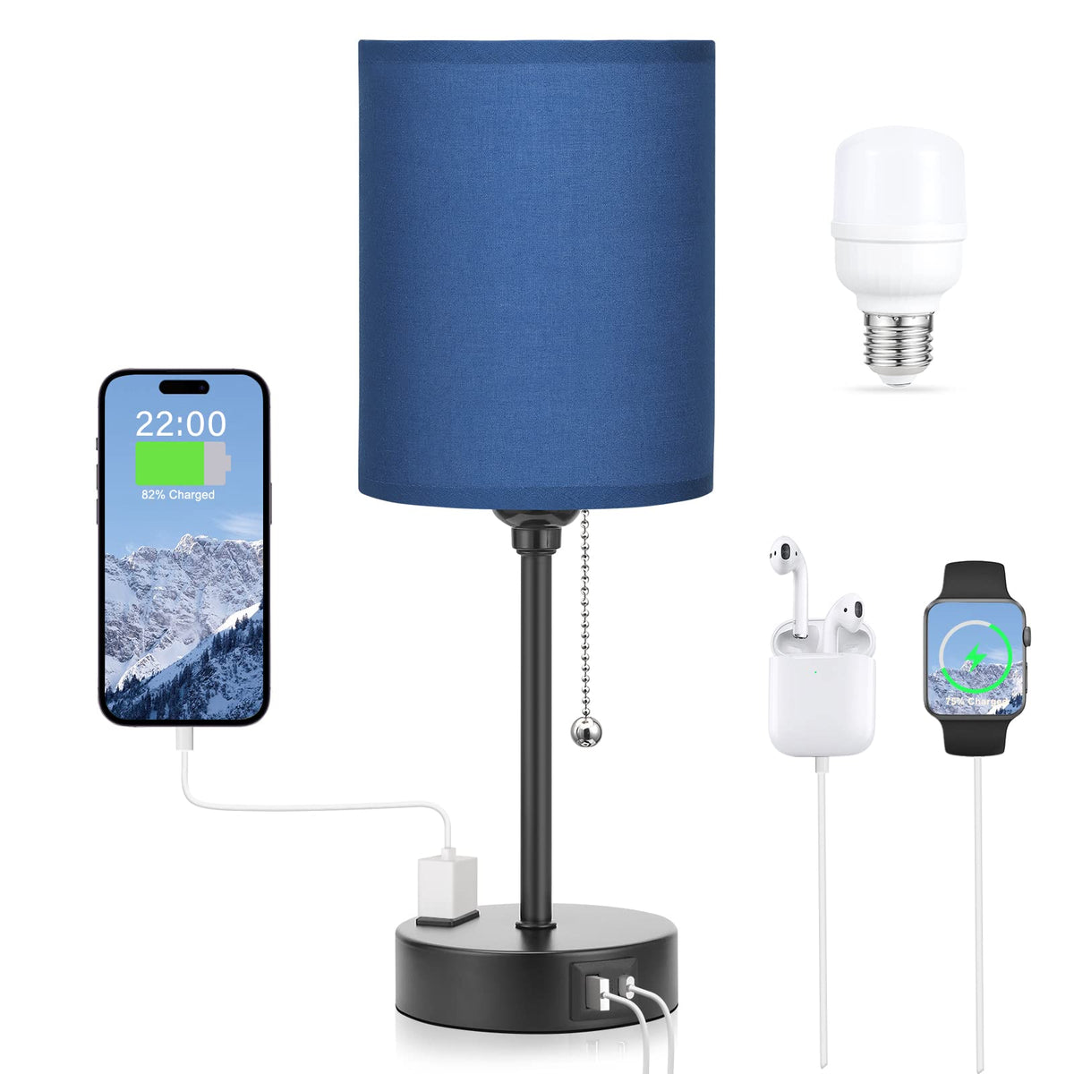 Dicoool Bedside Table Lamp for Bedroom - Small Desk Lamp with USB Ports