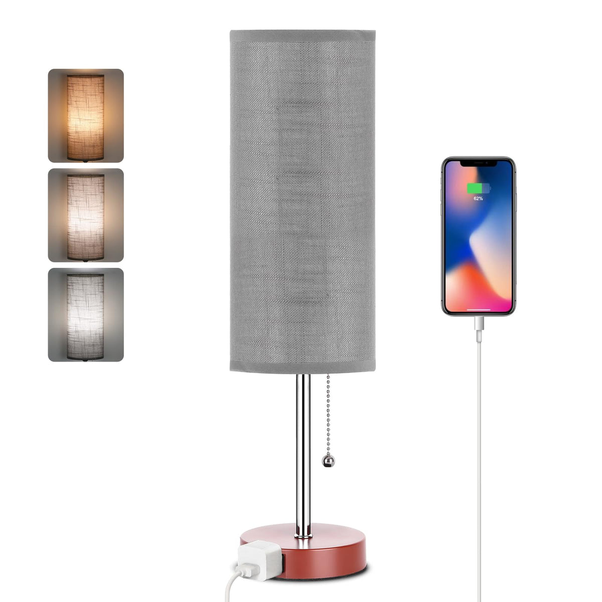 Bedside Table Lamp for Bedroom,Small Lamps for Night stands with Pull Chain