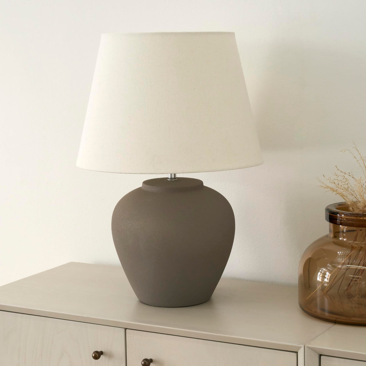Nourison Home 20" Sand (Light Beige) Neutral Ceramic Table Lamp with Fabric Shade, Bedside Nightstand Lamp for Bedroom, Living Room, Entryway