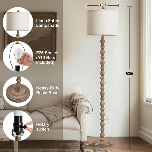 Luvkczc Farmhouse Floor Lamps for Living Room, Standing Lamp with Bulb