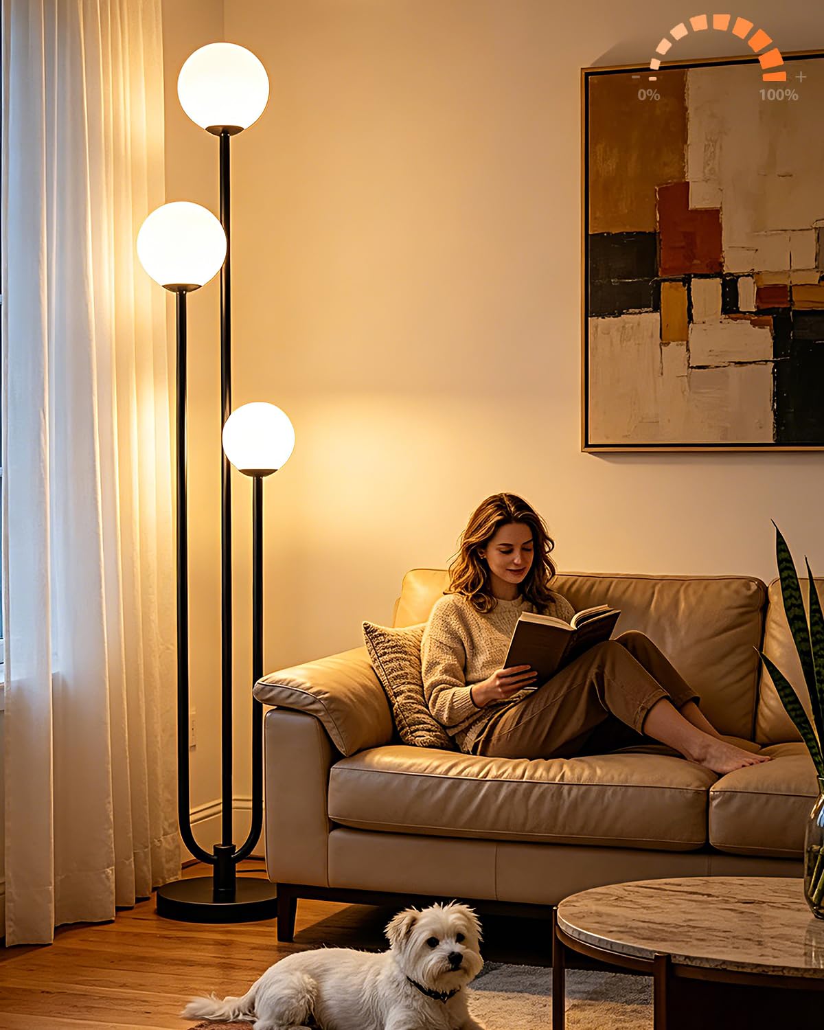 Lightdot 63IN Gold Floor Lamp Dimmable 3-Lights Globe LED Floor Lamps with 3000K Soft Warm White for Wedding/Party Tall Lamp with 5Lbs Heavy Base for Living Room/Bedroom/Sofa Beside/Corner Decor