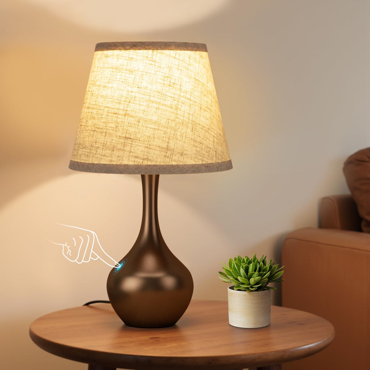 16.1" Touch Table Lamp for Nightstand, 3 Way Dimmable Small Bedroom Lamp