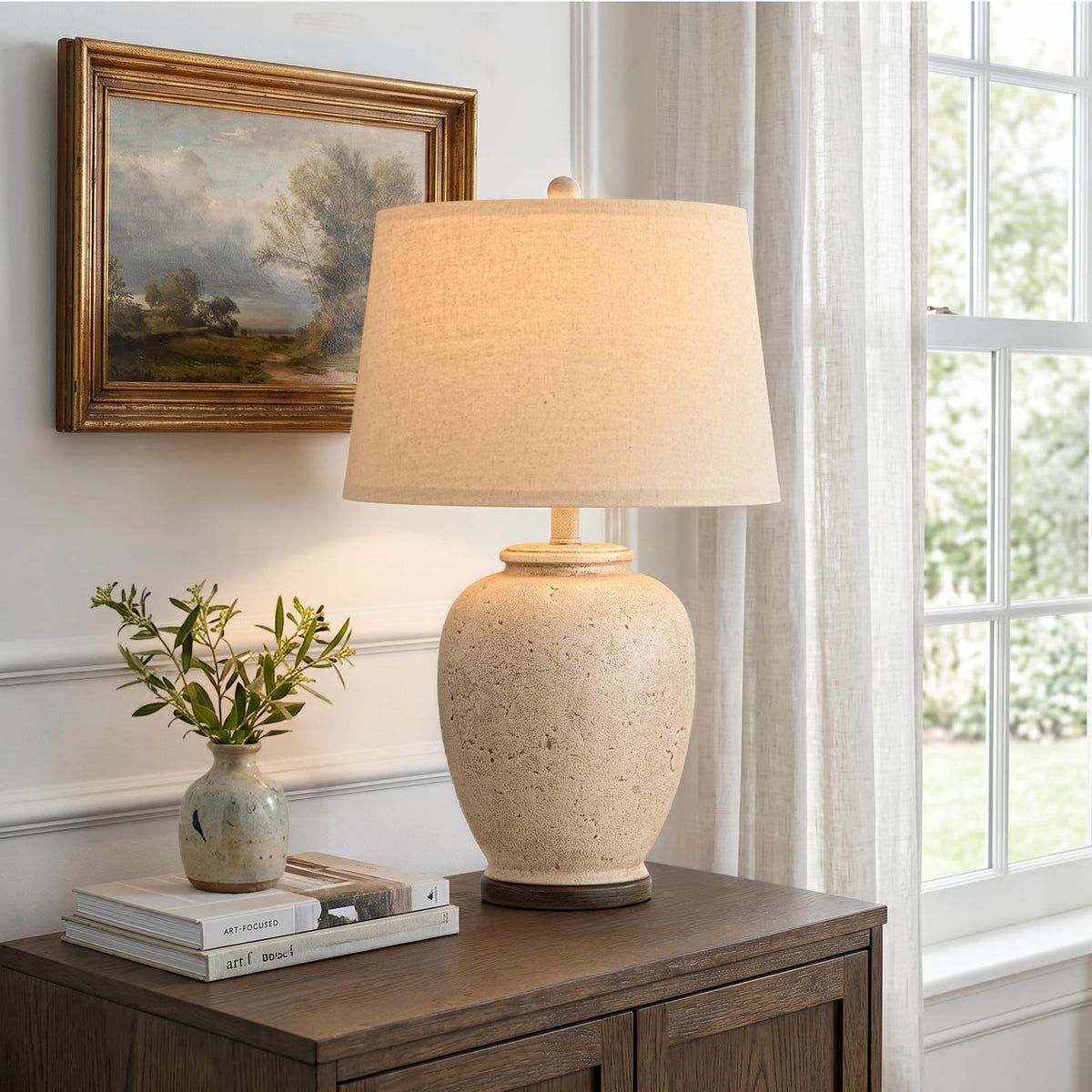 USumkky 25" Boho Ceramic Table Lamp for Living Room Bedroom Vintage Blue