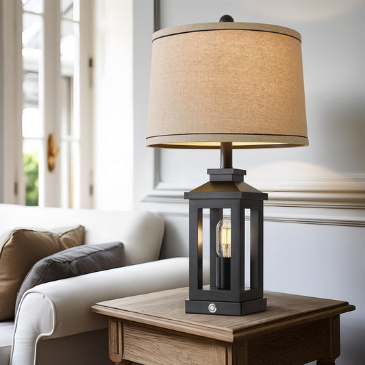 23.75" Retro Farmhouse Black Table Lamp for Living Room Bedroom Nightstand
