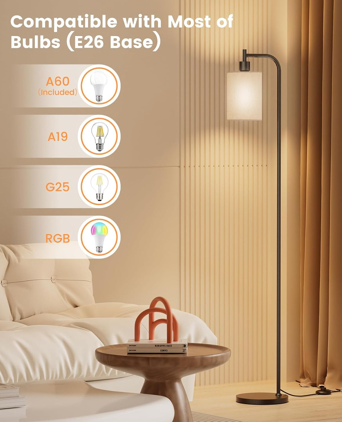 SIBRILLE 2-Pack Floor Lamps with Linen Shade for Living Room Bedroom Corner