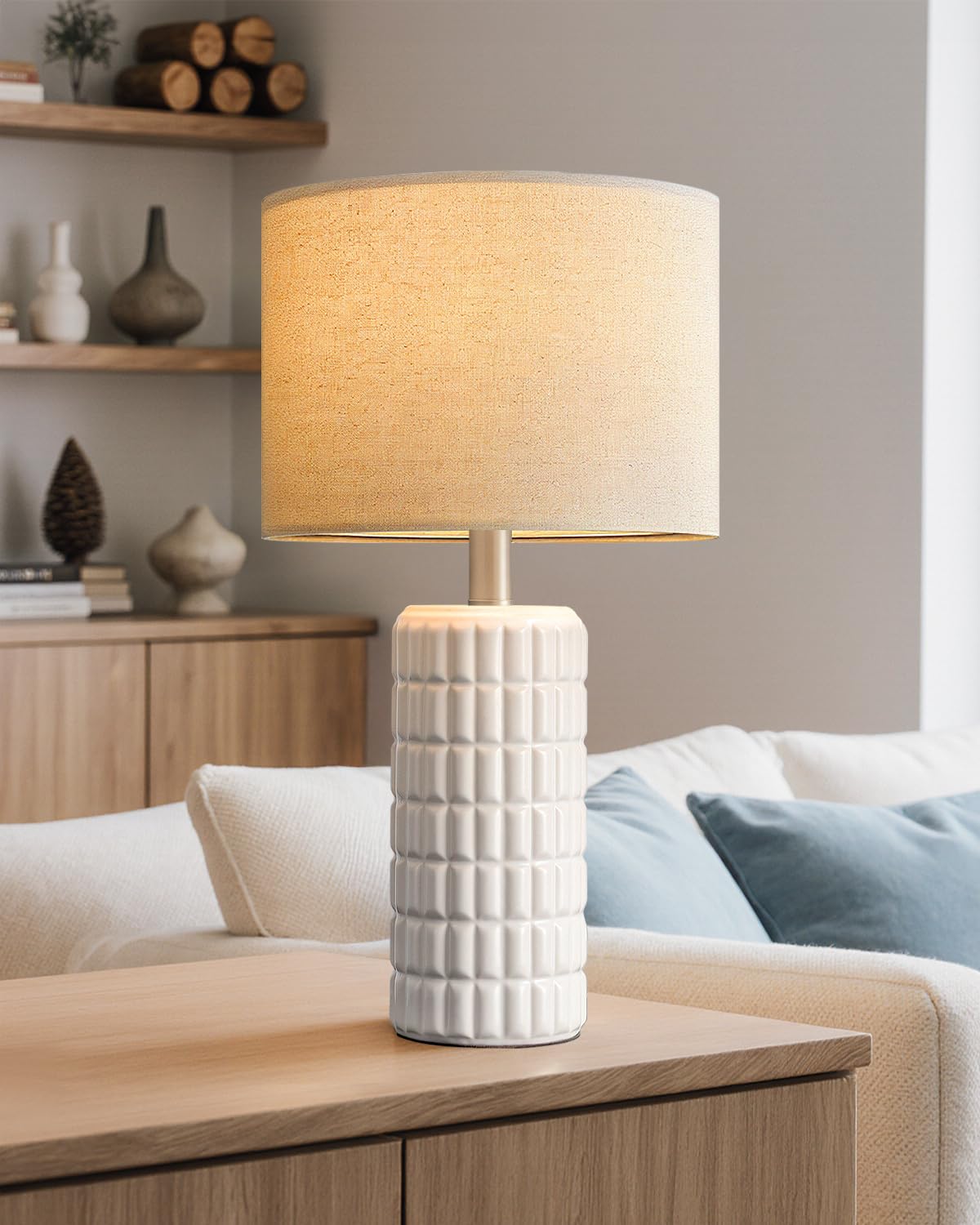 Seealle 23" Modern Ceramic Table Lamps Set of 2, Lamps for Bedroom, White