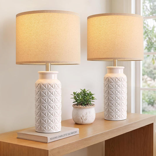 Innqoo 22.6" Modern Ceramic Bedside Lamps Set of 2, Lamps for Bedroom,White