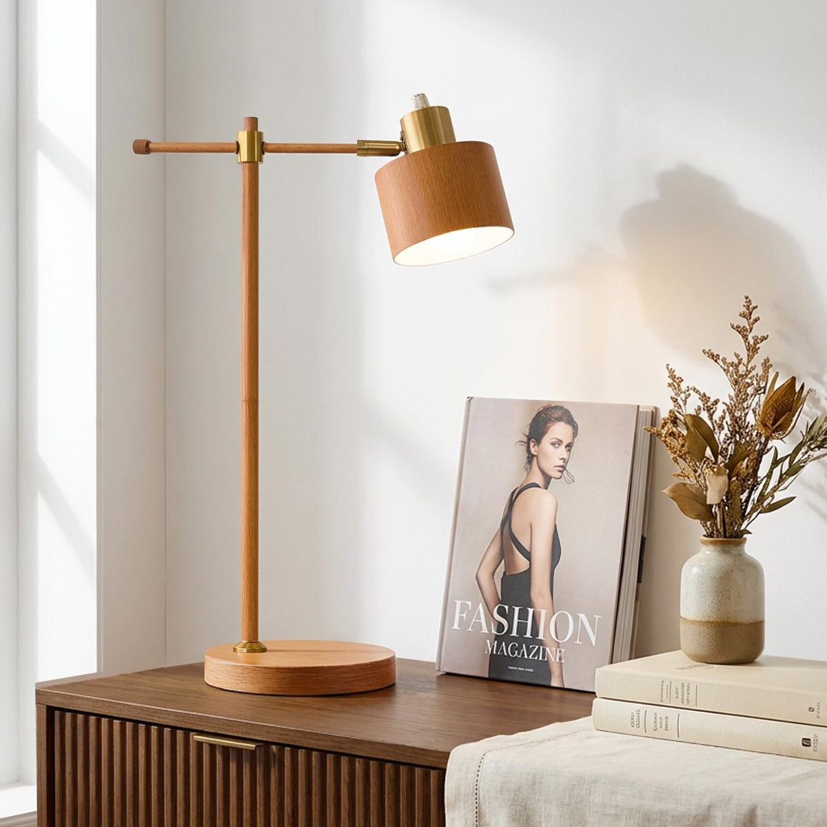 OYEARS 22.2" Modern Desk Lamp, Metal Table Lamp with LED Bulb, Adjustable Reading Lamps for Living Room, Mid Century Nightstand Lamp for Home Office, Industrial Bedside Lamps, Cream and Gold