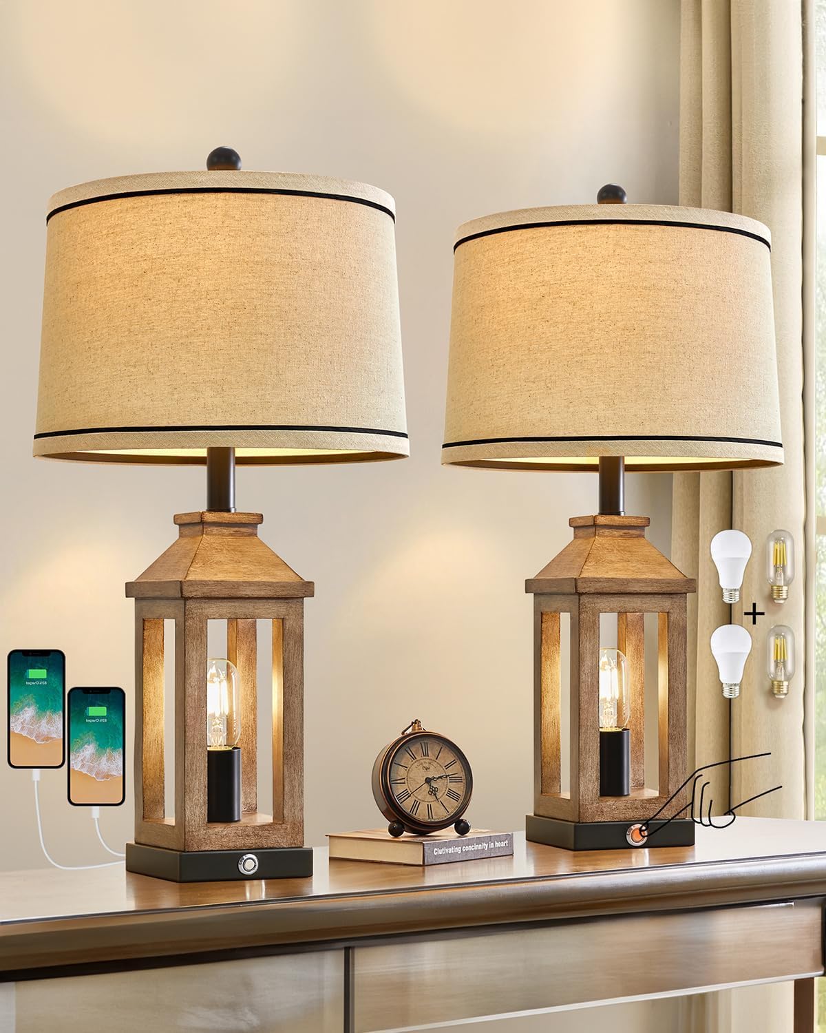 23.75" Retro Farmhouse Black Table Lamp for Living Room Bedroom Nightstand