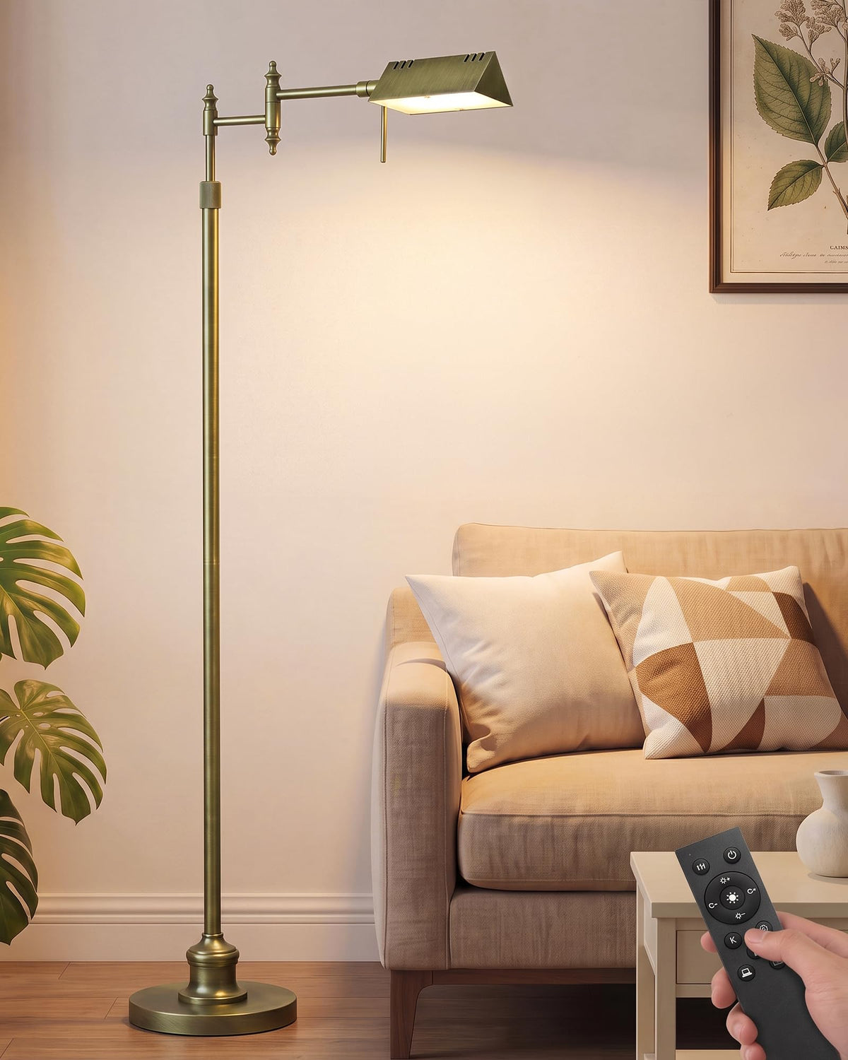 Bairth Gold Reading Floor Lamp, Dimmable Pharmacy Standing Lamp with Remote