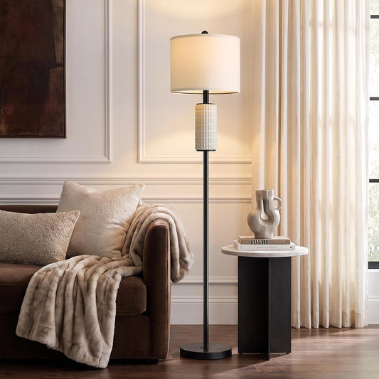 PoKat 64'' Modern Floor Lamp for Living Room, Hand-Crafted Ceramic, Black
