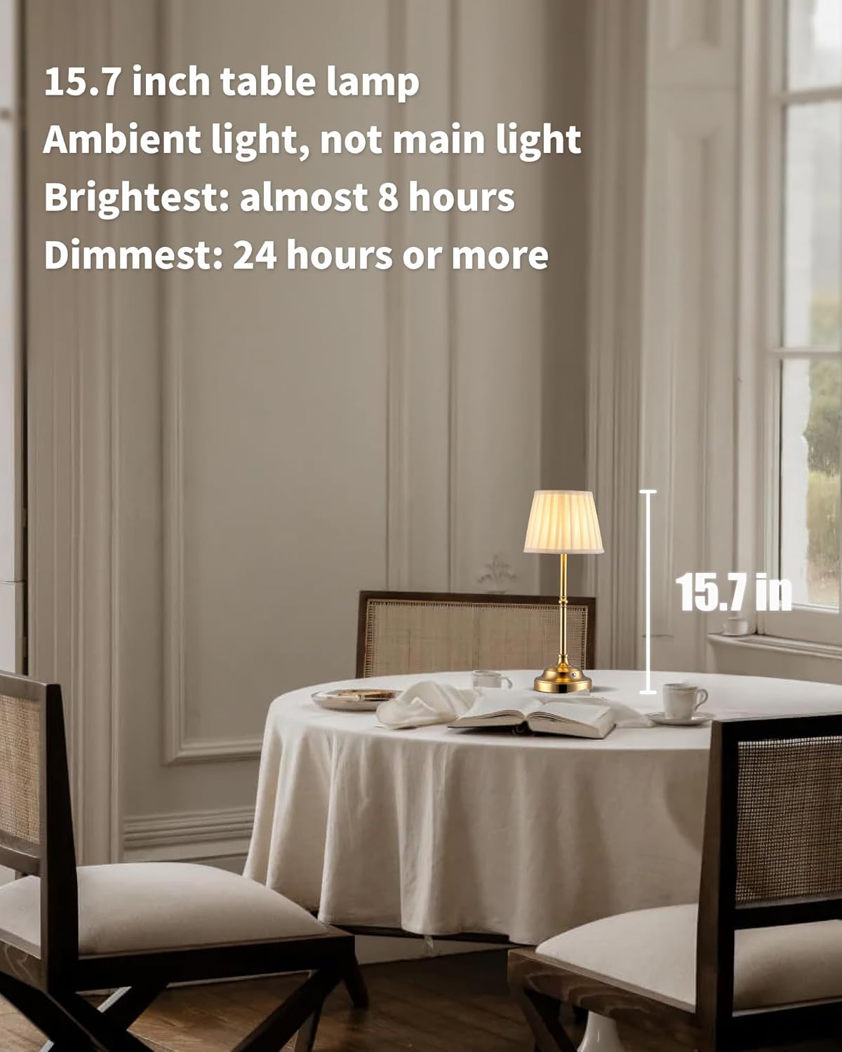 KDG Gold Cordless LED Table Lamps Set of 2, Beige Fabric Shade Desk Lamps