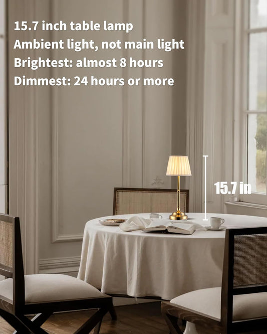 KDG Gold Cordless LED Table Lamps Set of 2, Beige Fabric Shade Desk Lamps