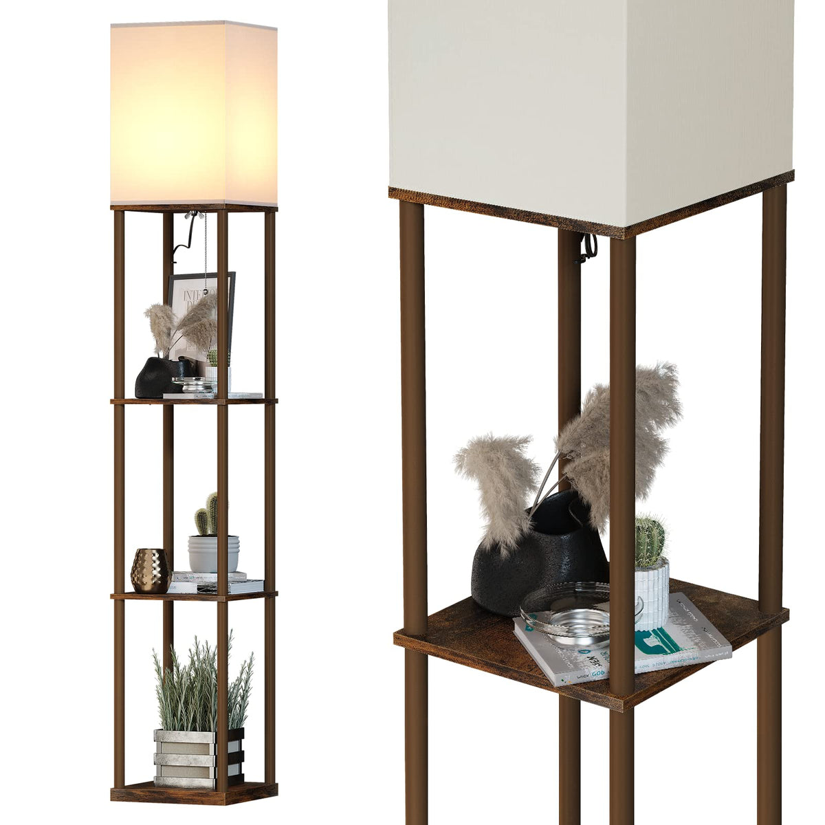 SUNMORY Floor Lamp with Shelves, Standing Lamps for Living Room, Black