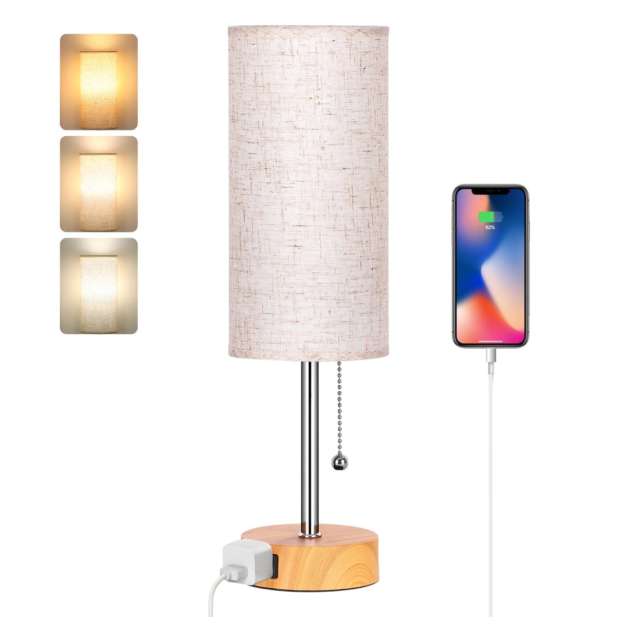Bedside Table Lamp for Bedroom,Small Lamps for Night stands with Pull Chain