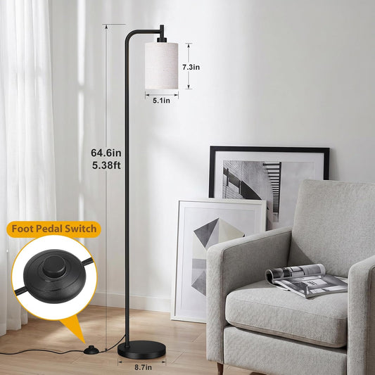Ziisee 64" Floor Lamp with Remote Control, Dimmable Tall Standing Lamps for Living Room Bedroom Office Corner, 9W LED Bulb Included, Foot Pedal Switch, Beige Shade Black Pole