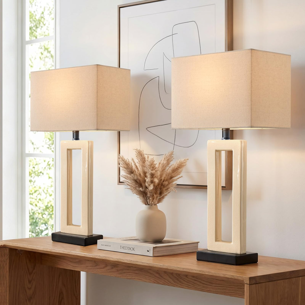 24.5" Vintage Ceramic Table Lamp for Living Room Black Single
