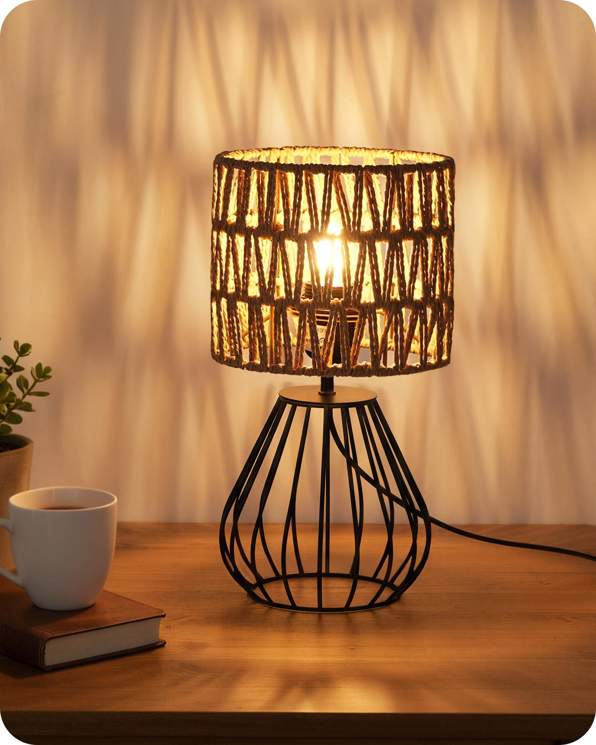 Gold Table Lamp, 12.6 Inch Small Bedside Lamp with 2700K LED Bulb