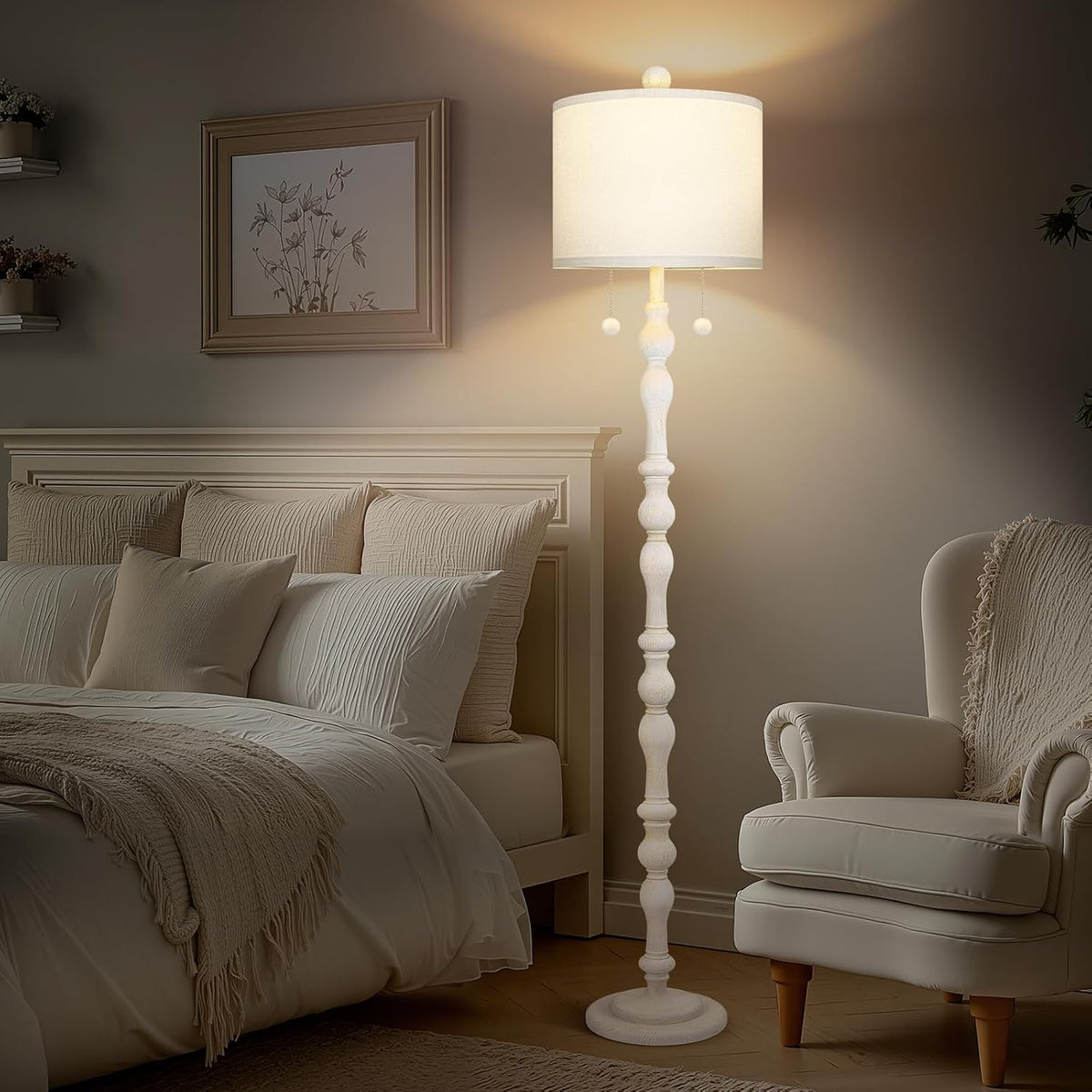 Scenekoy 65.5" Natural Real Wood Boho Floor Lamp for Living Room Bedroom