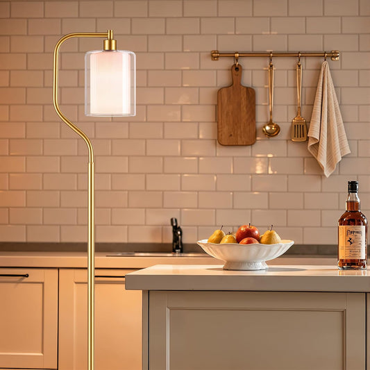 SIBRILLE Dimmable Gold Floor Lamp with Double Glass Shade
