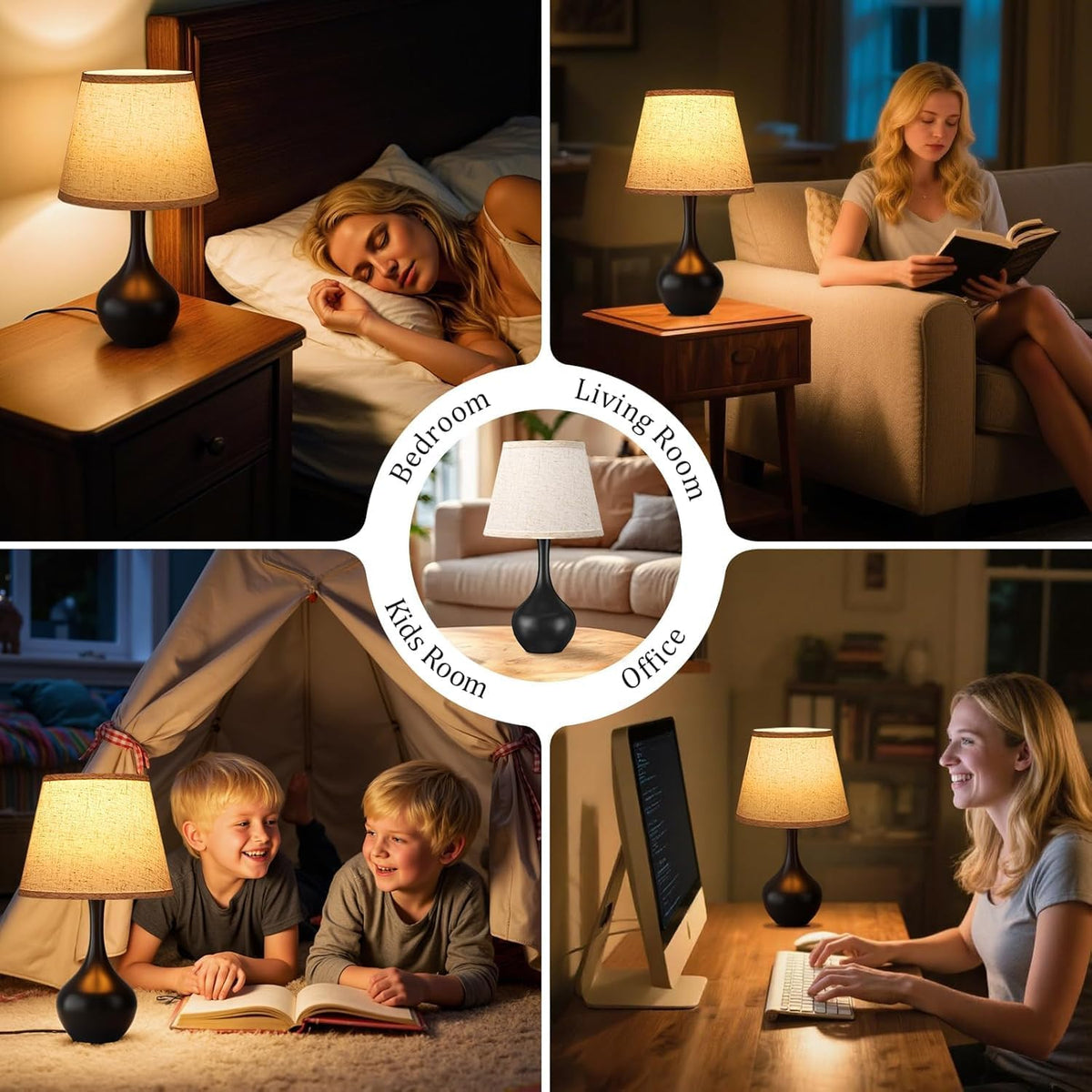 16.1" Touch Table Lamp for Nightstand, 3 Way Dimmable Small Bedroom Lamp