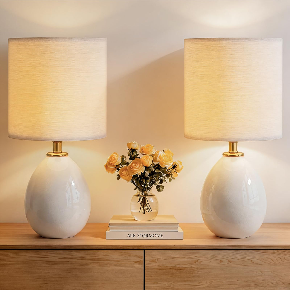 Dawnwake 17.7" Ceramic Table Lamps Set of 2 for Living Room Bedroom, Cream