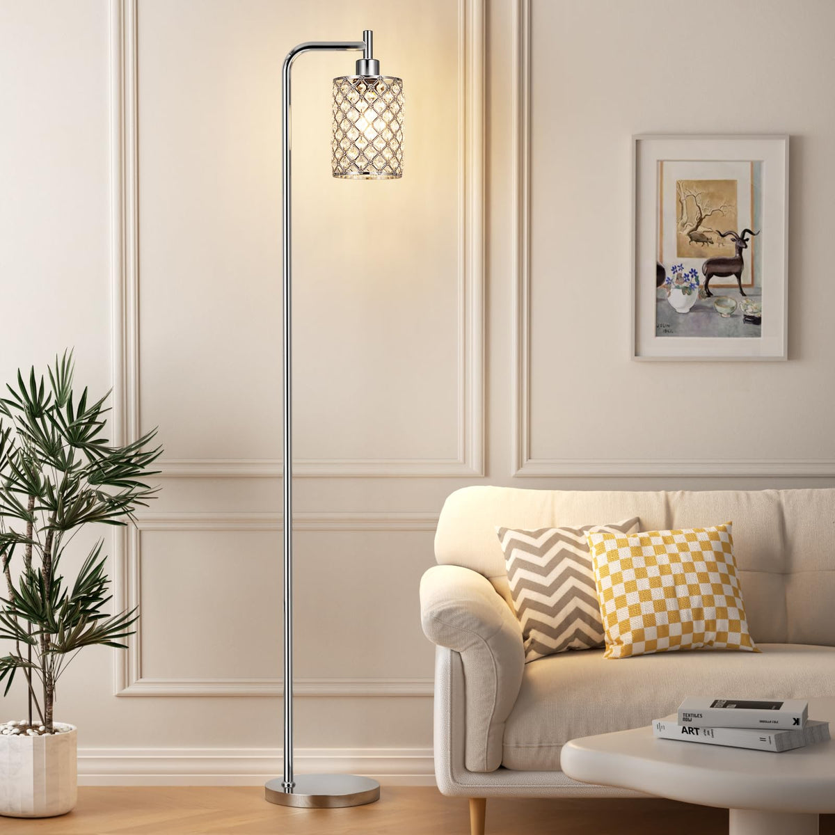 Ziisee Industrial Floor Lamp with Glass Shade - Black, LED Bulbs, Foot Pedal Switch, Easy Assembly