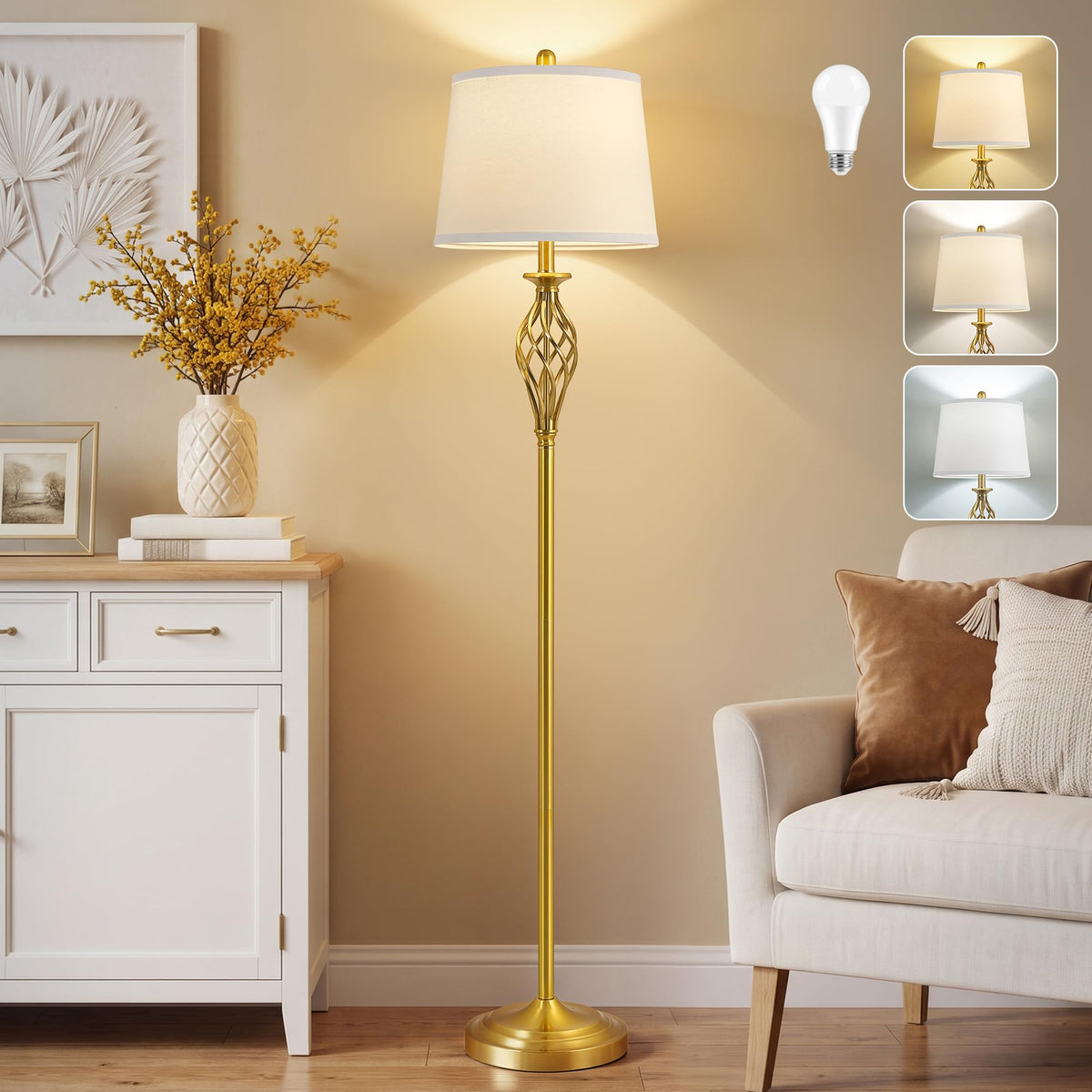 EJIAXIN Floor Lamps for Living Room - 62" Farmhouse Vintage Standing Lamp