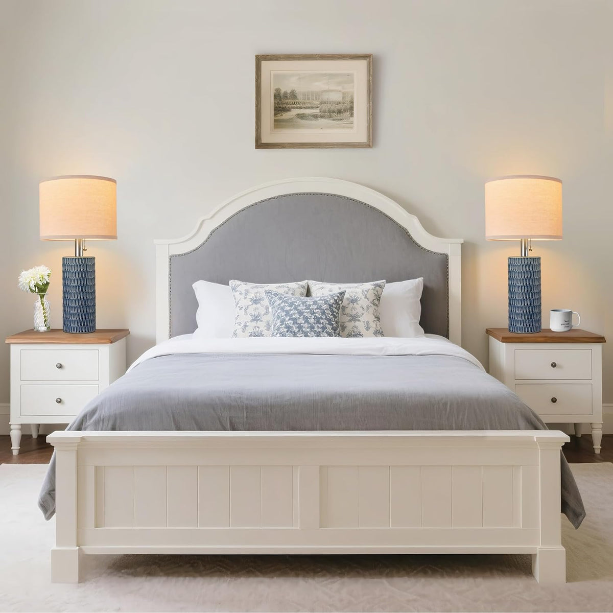 Reaketon 20.5”Modern Ceramic Table Lamps for Bedroom Set of 2, Dark Blue