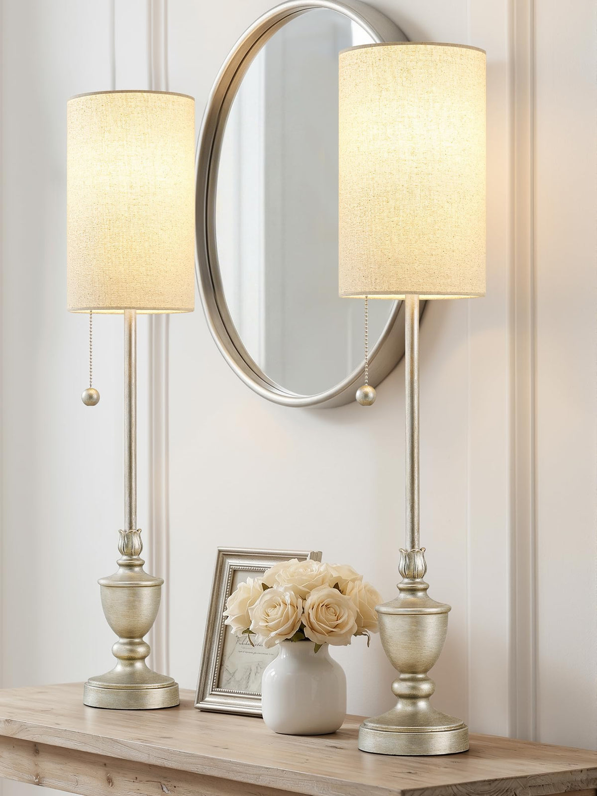 Buffet Table Lamps Set of 2,28" Tall Skinny Black Resin Living Room Lamp