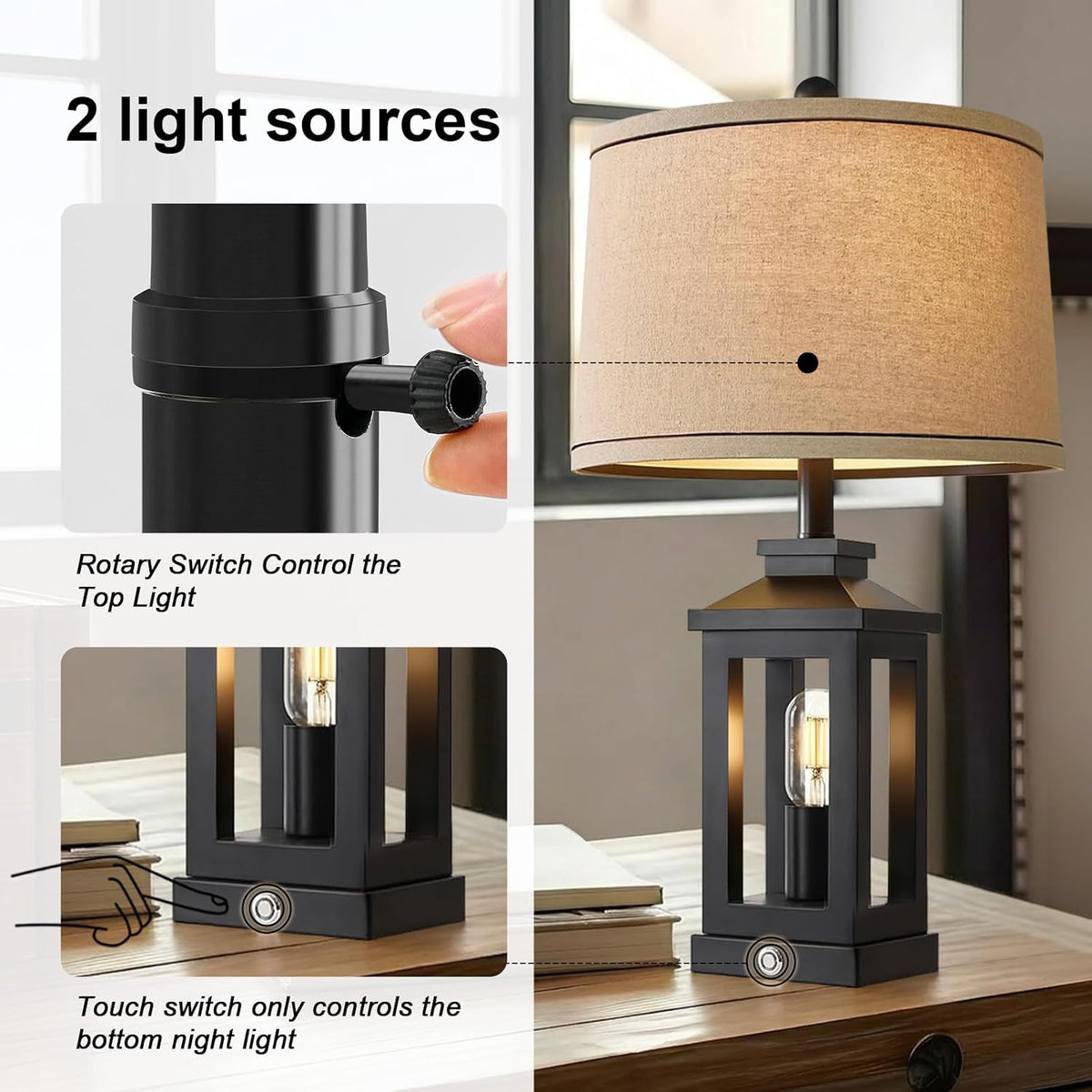 23.75" Retro Farmhouse Black Table Lamp for Living Room Bedroom Nightstand