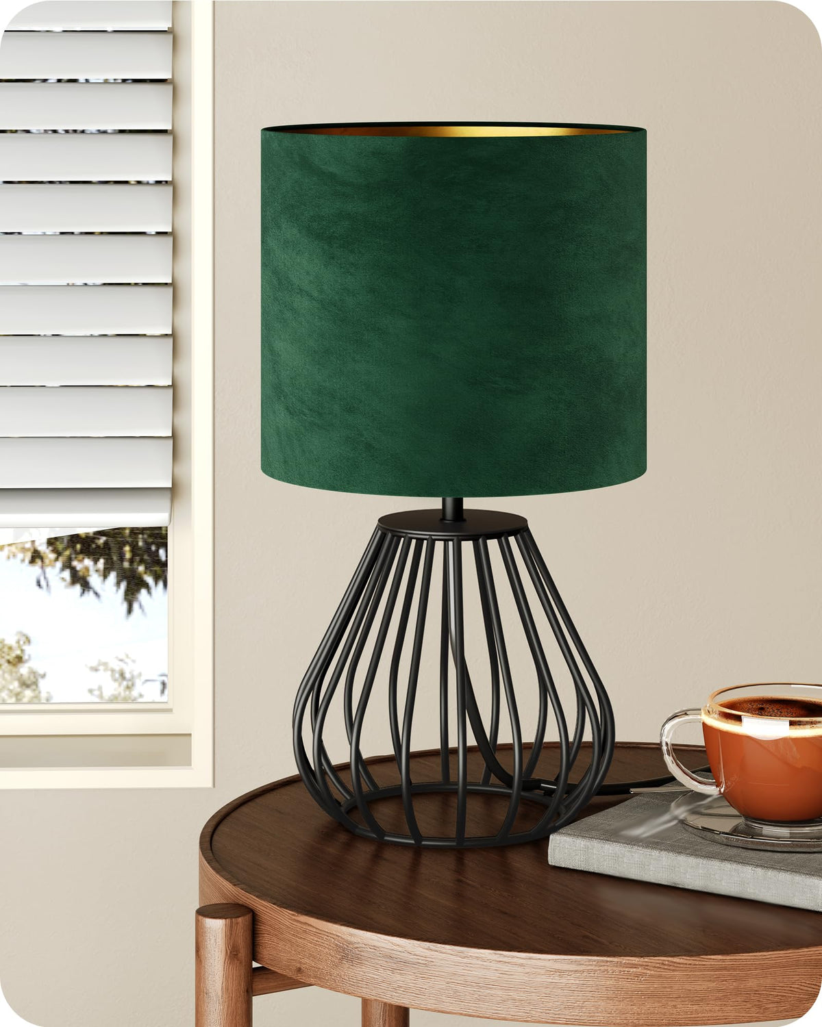 Gold Table Lamp, 12.6 Inch Small Bedside Lamp with 2700K LED Bulb