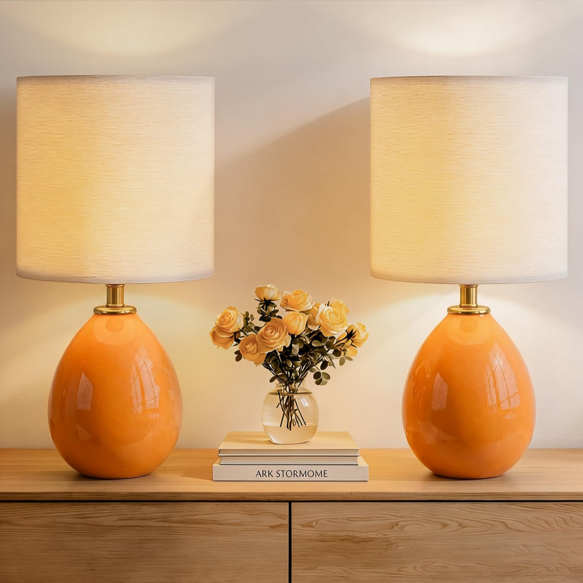 Dawnwake 17.7" Ceramic Table Lamps Set of 2 for Living Room Bedroom, Cream