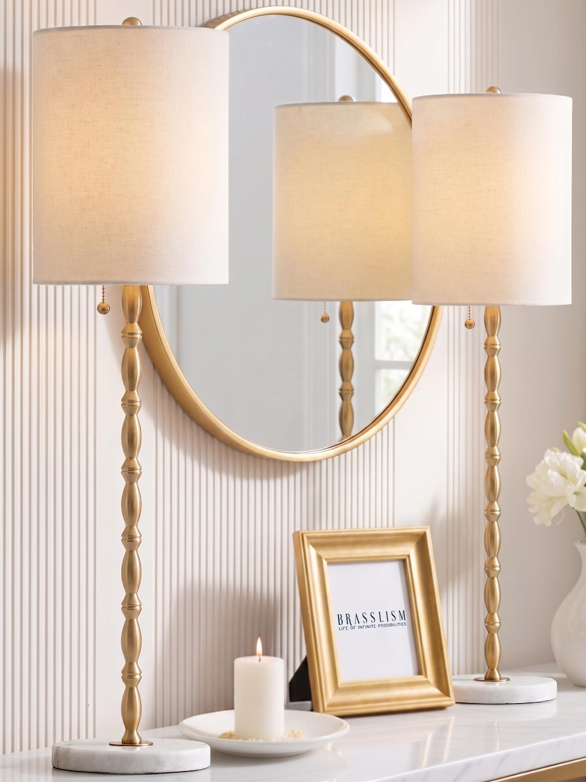 Buffet Lamps Set of 2, 28.5" Tall Brass Finish Lamps for Entryway, Hallway, Console Table, Dining Sideboard or Living Room, UL Certified with Pull Chain, Linen Shade, Urban Luxury Style