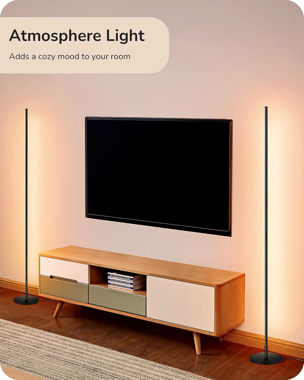 EDISHINE 59.84" LED Corner Floor Lamp, 3000K & Stepless Dimmable, Black