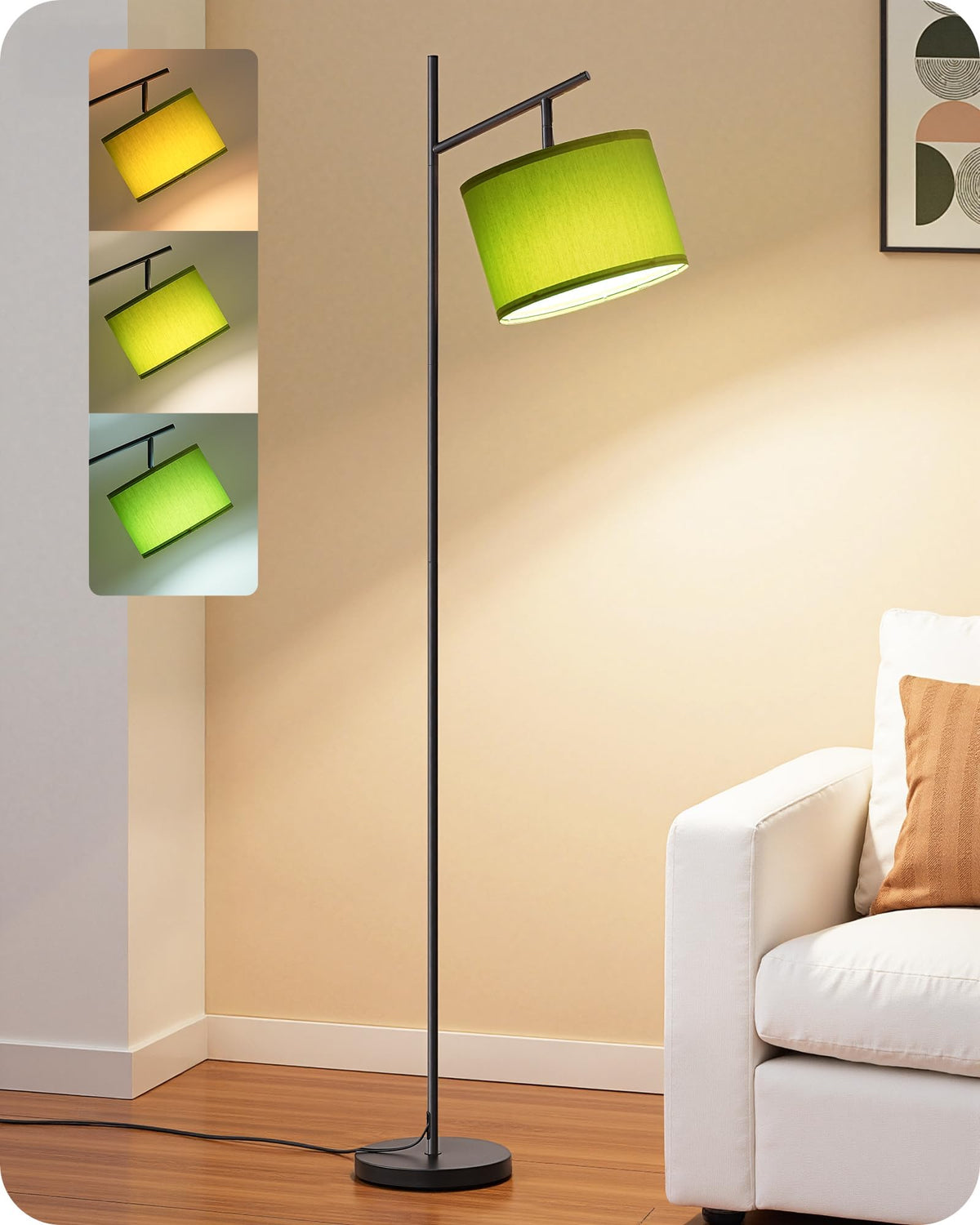 EDISHINE Modern Black Floor Lamps for Living Room, 64.7" Arc Standing Lamp