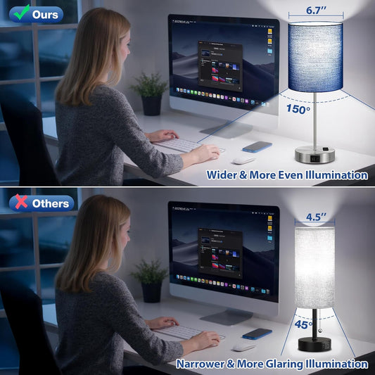 Fenmzee Touch Lamps for Bedroom Set of 2 - Dimmable, USB C+A, AC Outlet