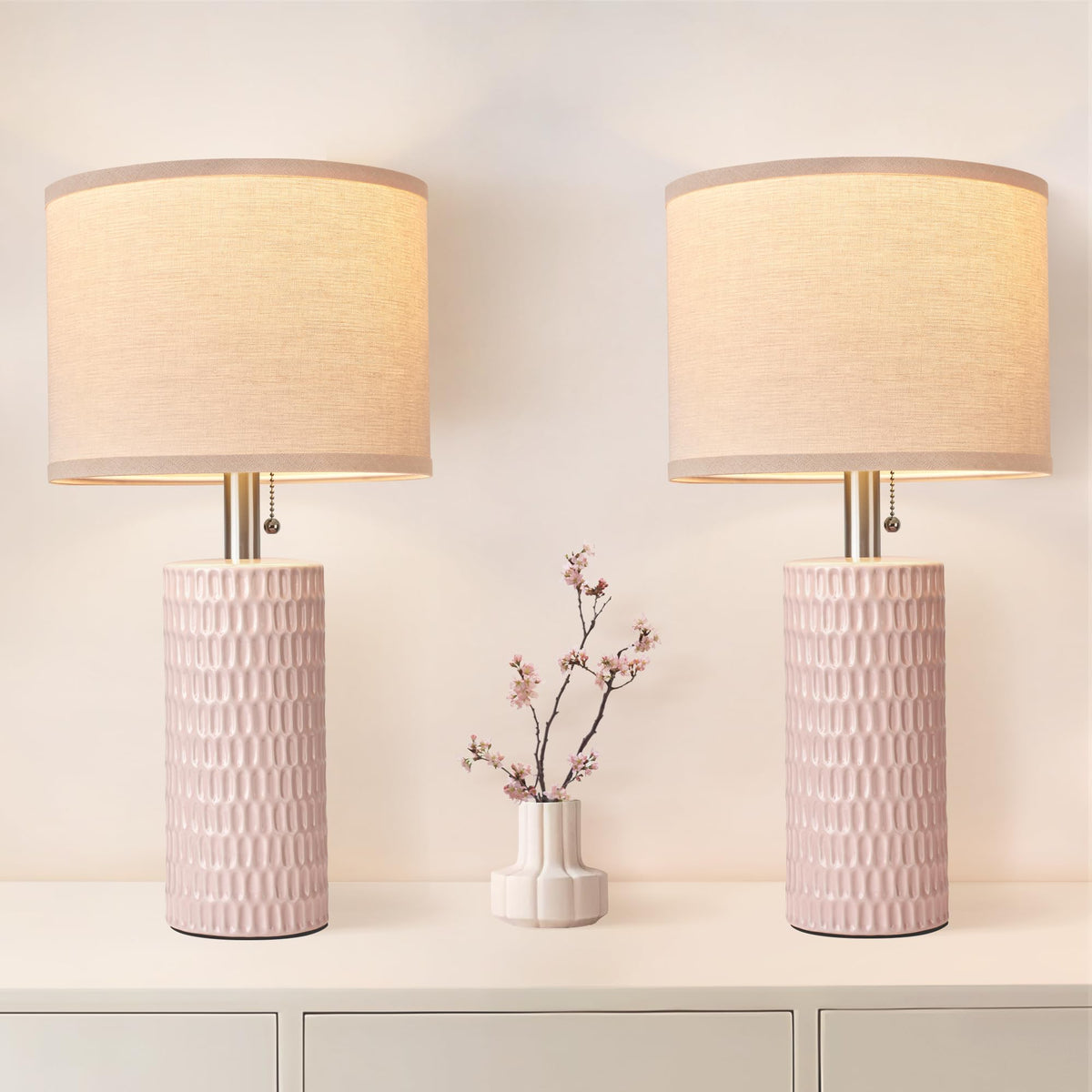 Reaketon 20.5”Modern Ceramic Table Lamps for Bedroom Set of 2, Dark Blue