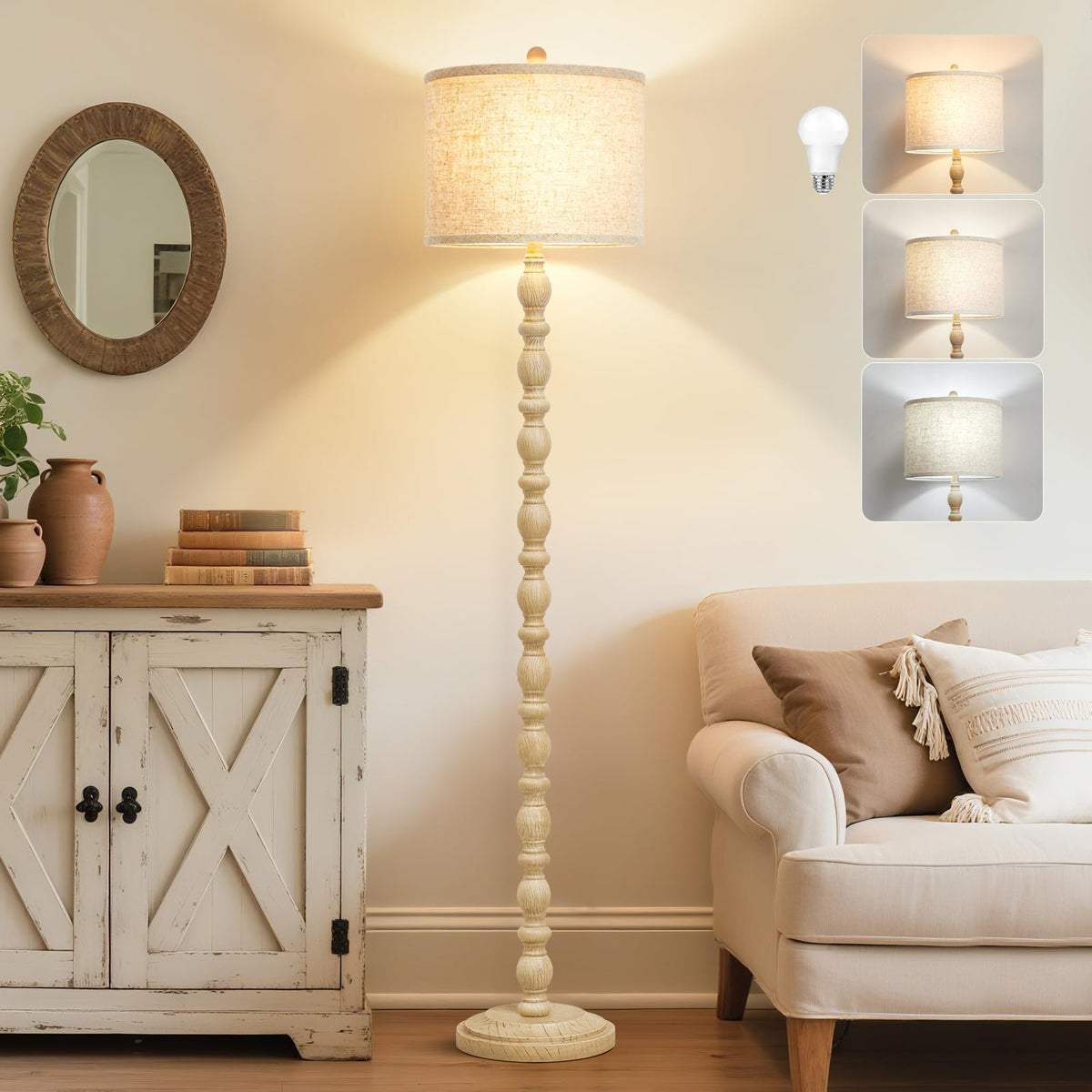 Luvkczc Farmhouse Floor Lamps for Living Room, Standing Lamp with Bulb