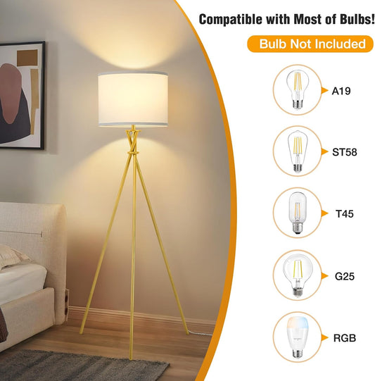 Gold Tripod Floor Lamp, 61” Floor Lamps for Living Room with Rotary Switch
