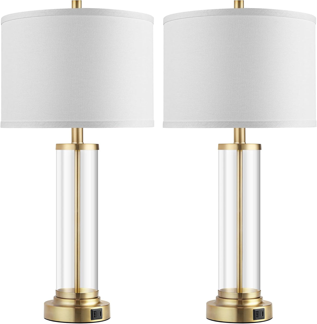 Glass Table Lamps Set of 2, Modern Gold Dimmable Beside Lamps for Bedroom